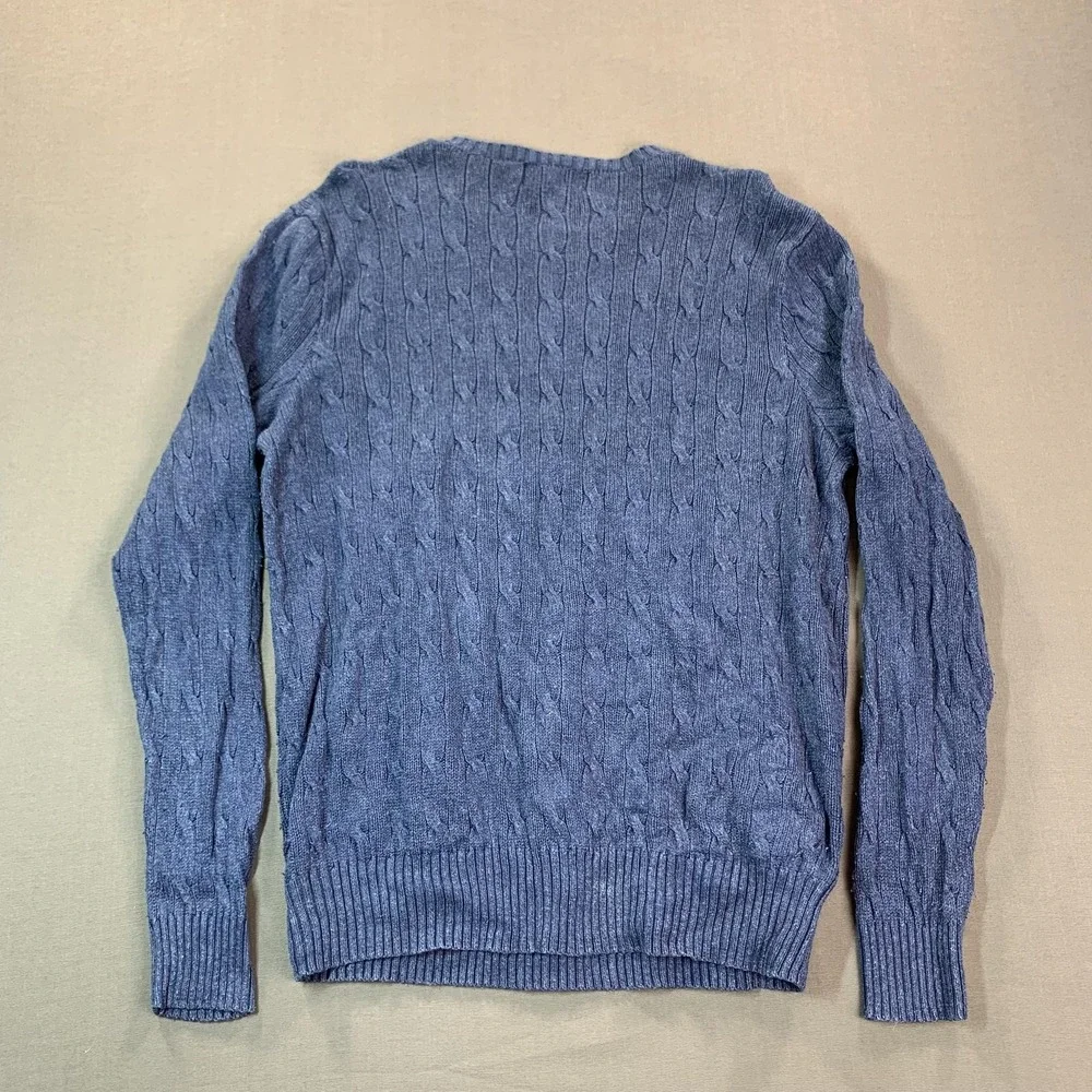 Polo By Ralph Lauren Sweater Mens XL Blue 100% Silk Cable Knit Crewneck Pullover